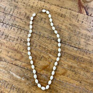 Vintage Napier Cream Oval Smooth Beads and Gold Tone Round Beaded 30" Necklace